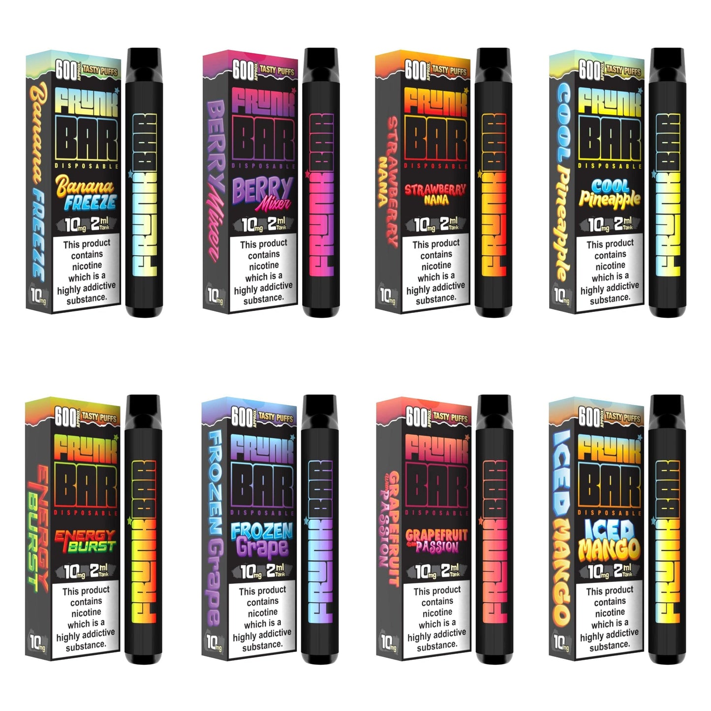 5er-Pack Frunk Bar Einweg-Pod-System, 600 Züge, 20 mg Nikotin, mit Mesh-Coil, 2023