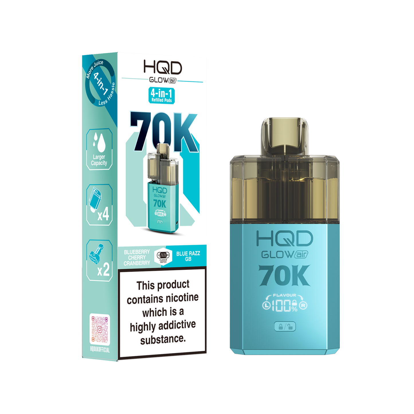 HQD Glow Air 70K Puff Prefilled Pod Vape Kit | Box of 5