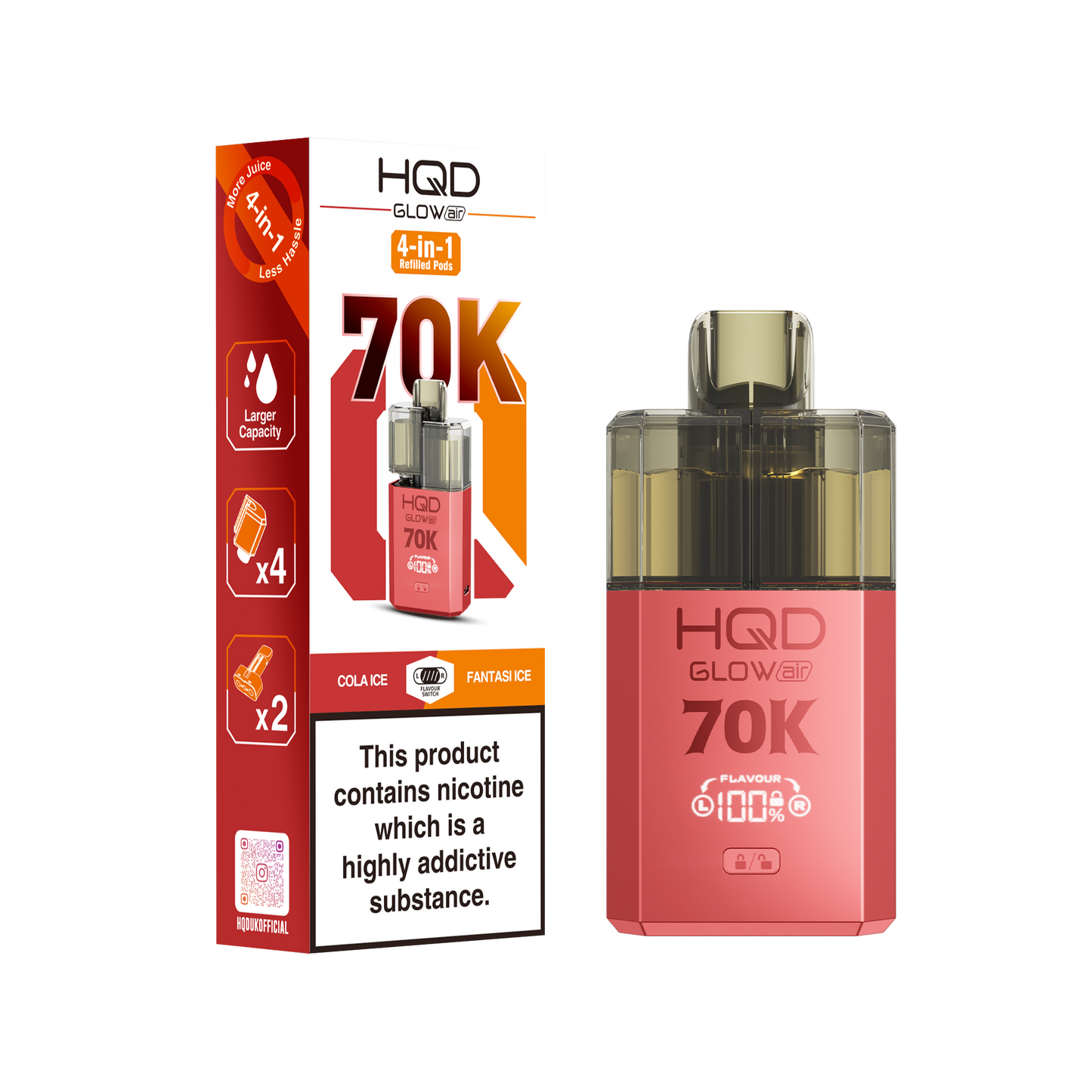 HQD Glow Air 70K Puff Prefilled Pod Vape Kit | Box of 5