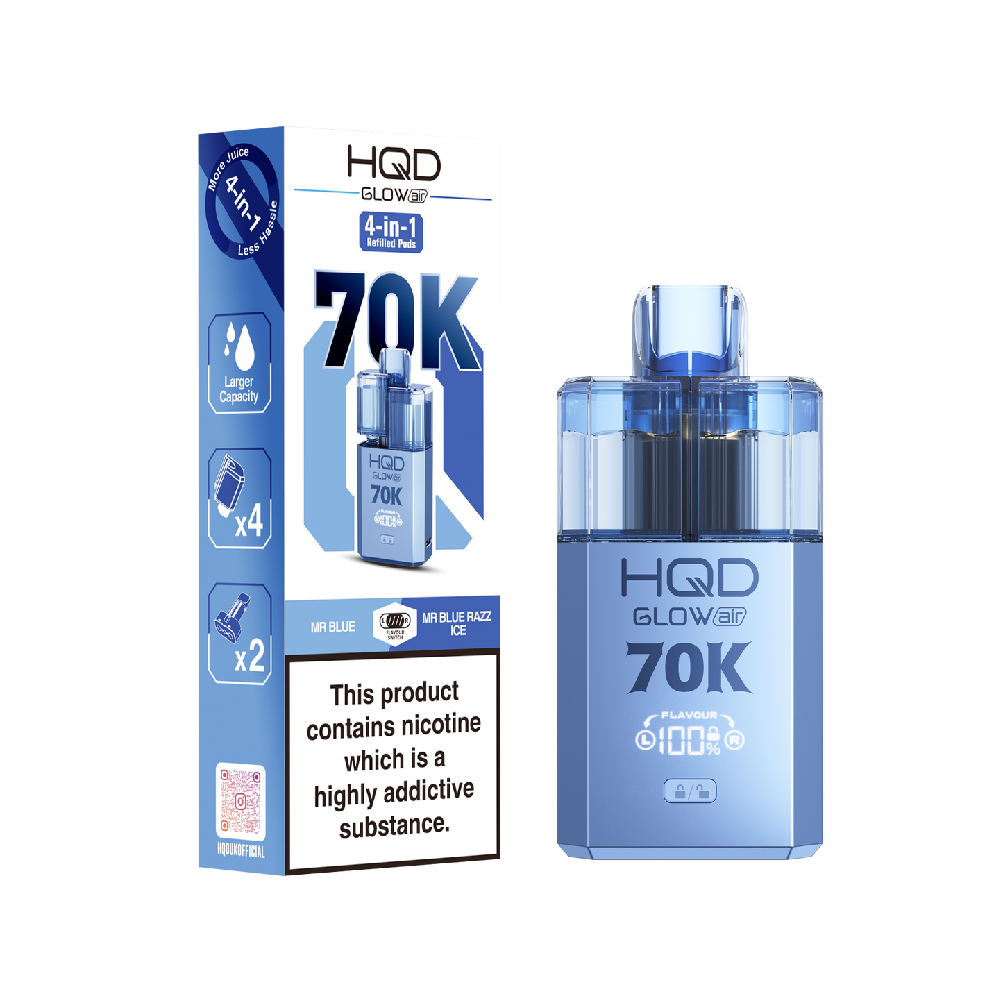 HQD Glow Air 70K Puff Prefilled Pod Vape Kit | Box of 5