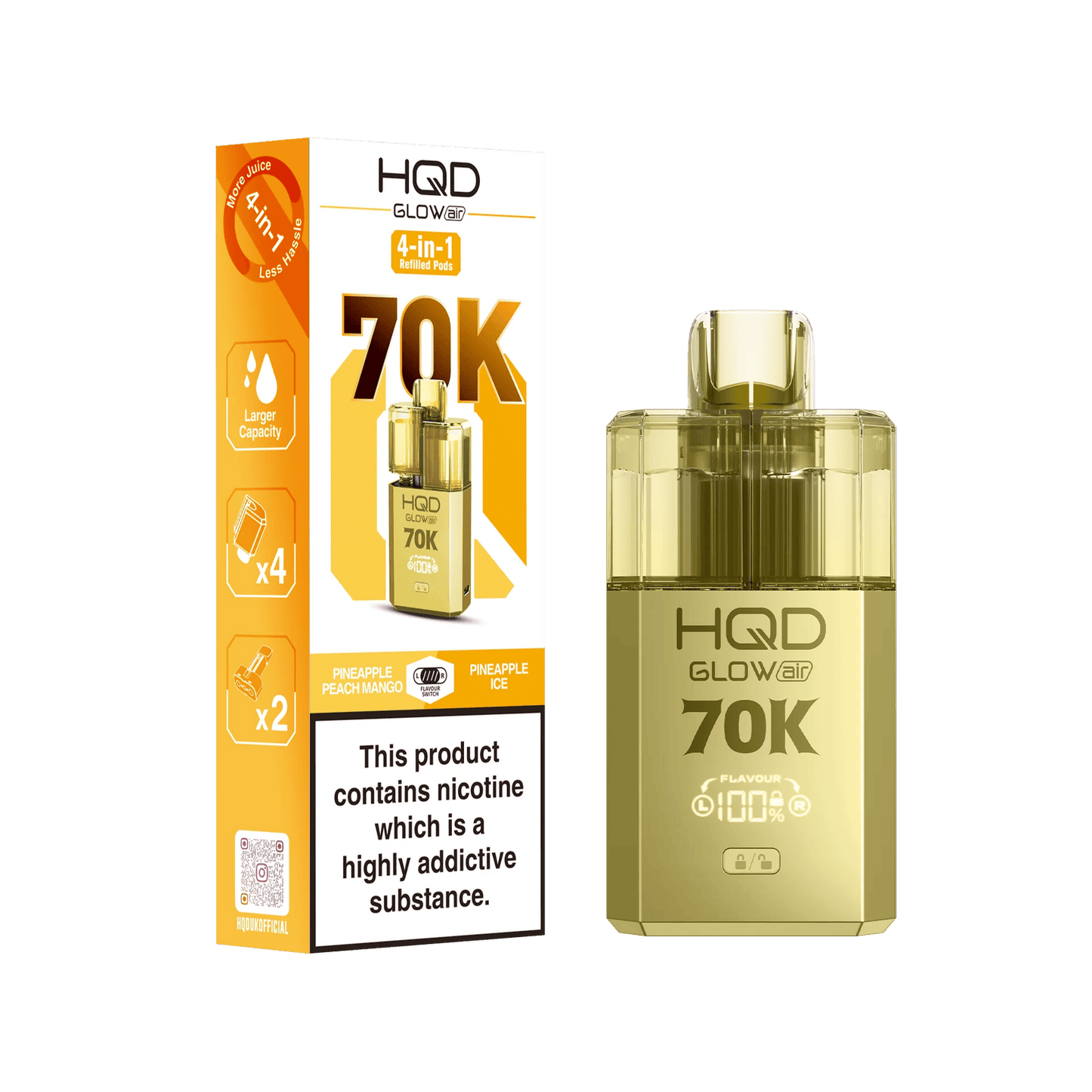 HQD Glow Air 70K Puff Prefilled Pod Vape Kit | Box of 5