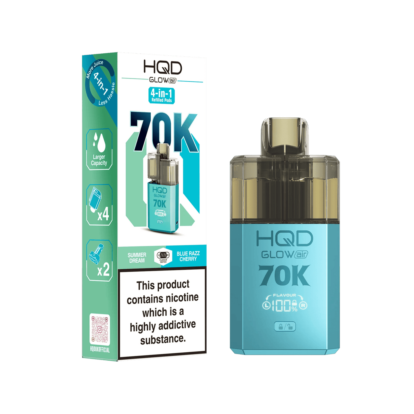 HQD Glow Air 70K Puff Prefilled Pod Vape Kit | Box of 5