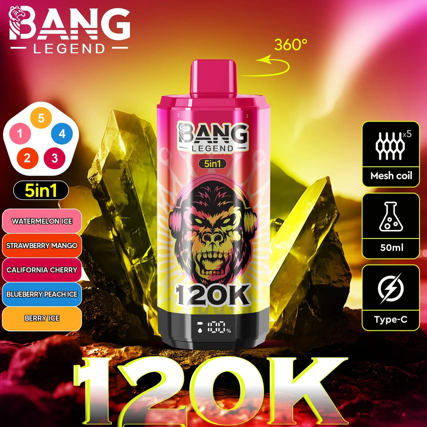 Bang Legend 120K – The Ultimate 5-in-1 Disposable Vape | 120.000 Puffs | Adjustable Triple Flavors | Nebula Burst