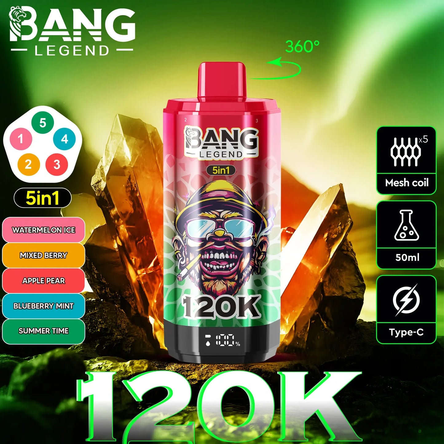 Bang Legend 120K – The Ultimate 5-in-1 Disposable Vape | 120.000 Puffs | Adjustable Triple Flavors | Nebula Burst