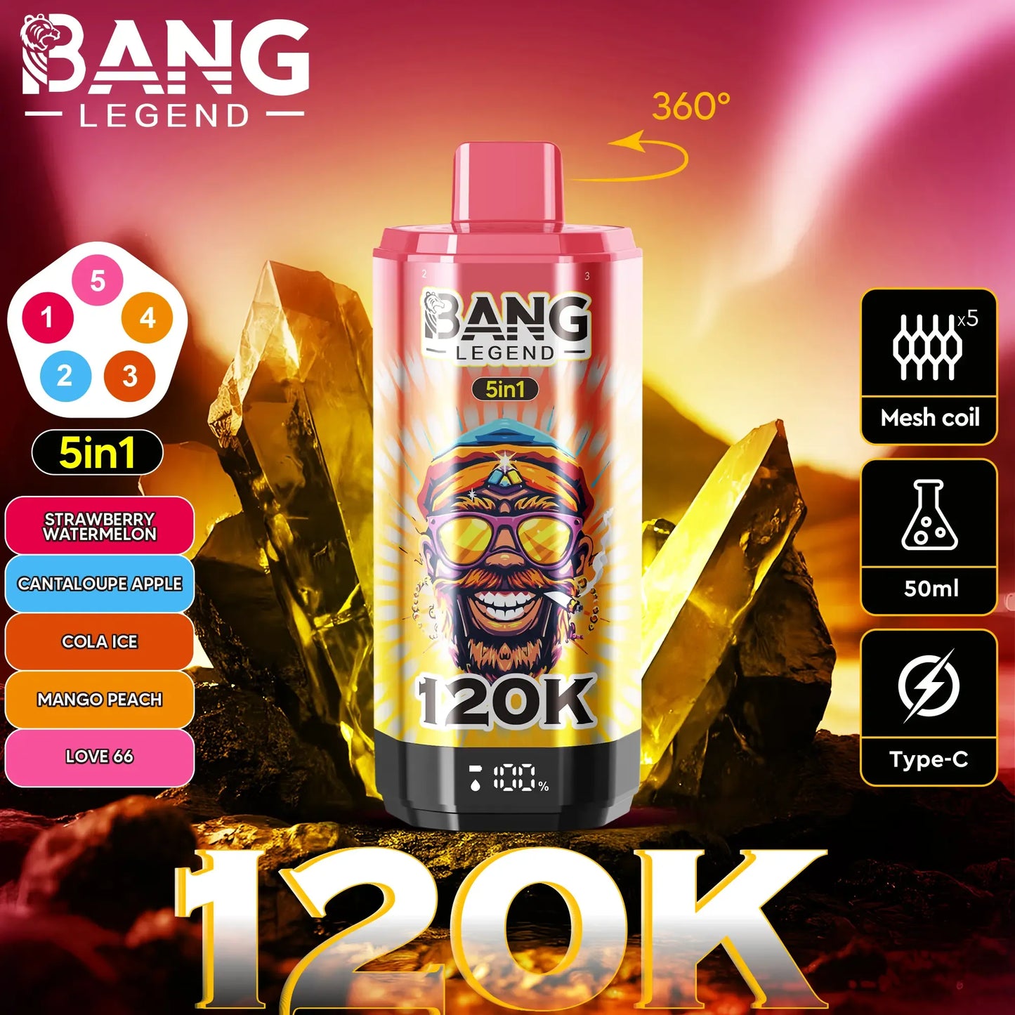 Bang Legend 120K – The Ultimate 5-in-1 Disposable Vape | 120.000 Puffs | Adjustable Triple Flavors | Nebula Burst