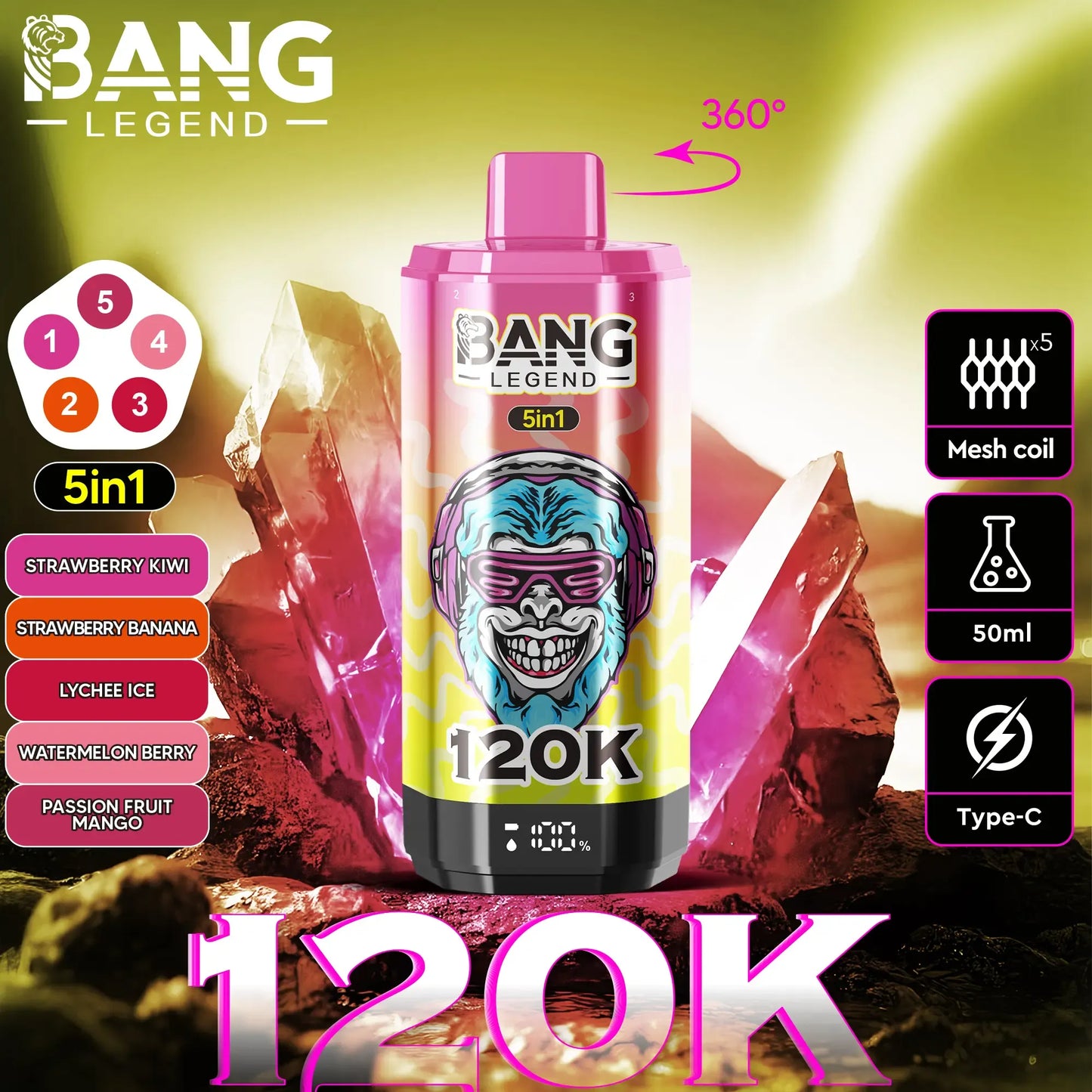 Bang Legend 120K – The Ultimate 5-in-1 Disposable Vape | 120.000 Puffs | Adjustable Triple Flavors | Nebula Burst