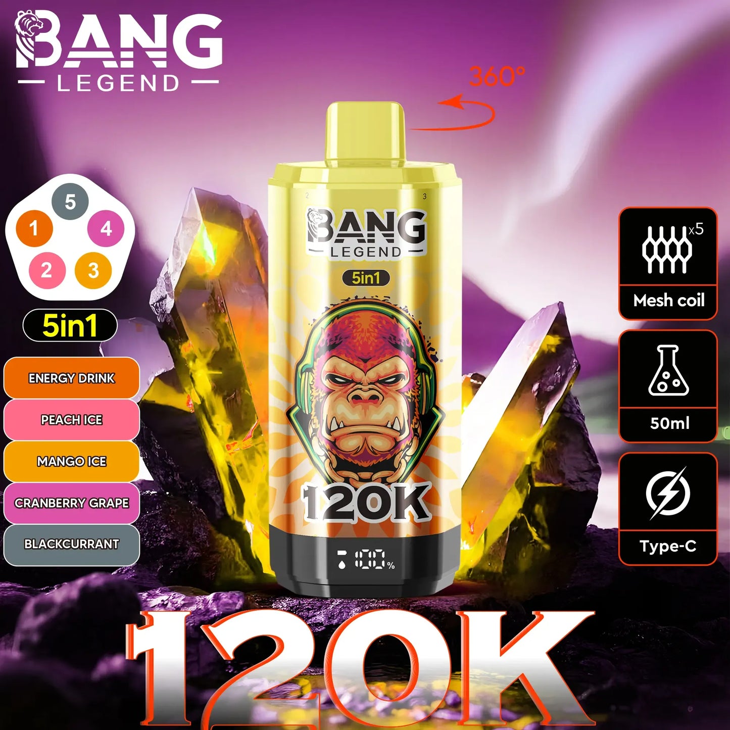 Bang Legend 120K – The Ultimate 5-in-1 Disposable Vape | 120.000 Puffs | Adjustable Triple Flavors | Nebula Burst