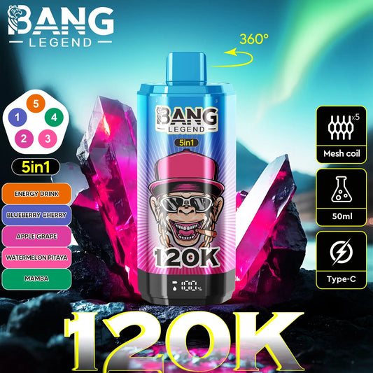 Bang Legend 120K – The Ultimate 5-in-1 Disposable Vape | 120.000 Puffs | Adjustable Triple Flavors | Nebula Burst