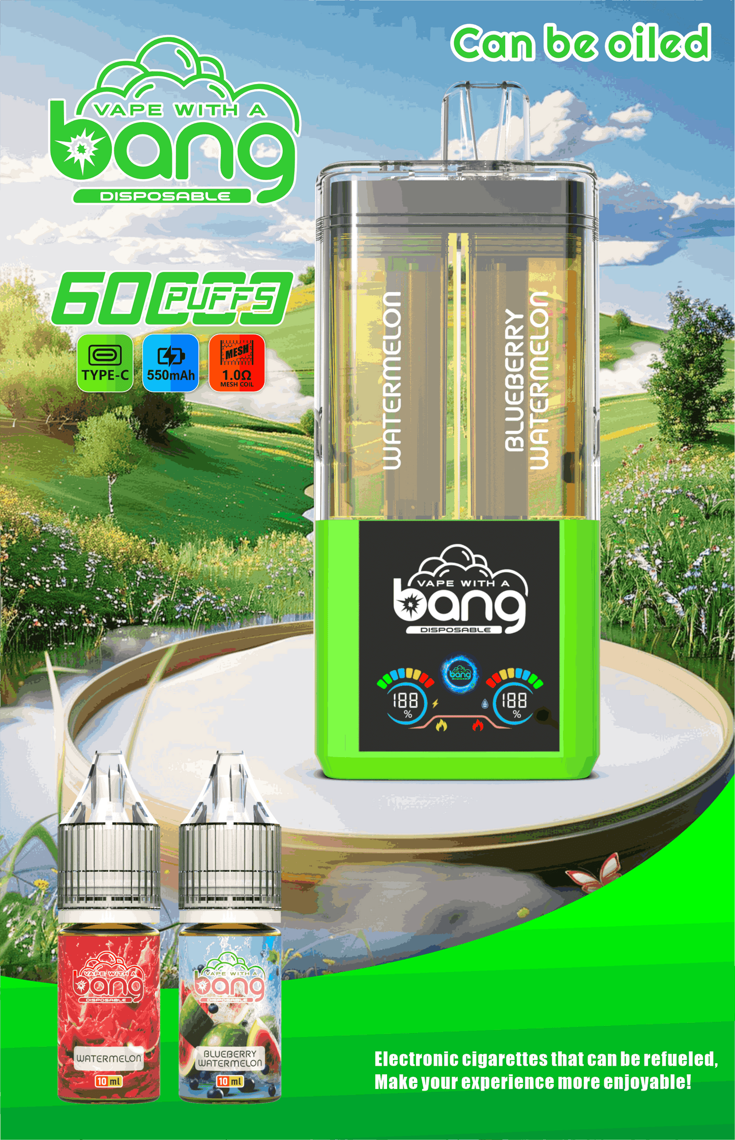 Bang 60K Refillable 2-in-1 Disposable Vape – 60.000 Puffs | Dual Flavor | Refill Kit Compatible