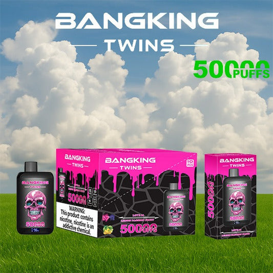 Bang King Twins E-Zigarette für 50.000 Züge | 650 mAh Akku, zwei 28-ml-Pods | 12 Geschmackskombinationen | USB-C-Ladeanschluss