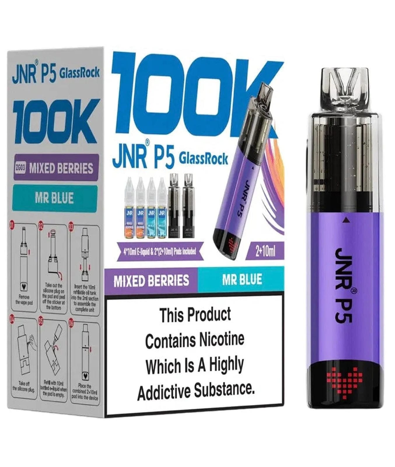 JNR P5 GlassRock 100k Refillable Pod Kit | Pack of 3