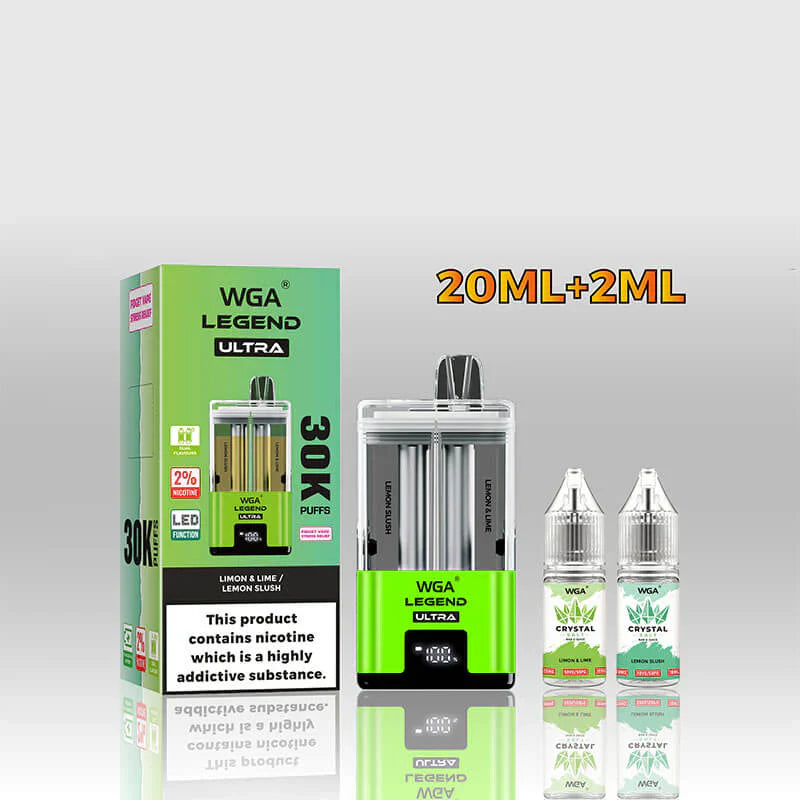 WGA Crystal Legend Ultra 30000 Puffs Disposable Vape (Box of 10)-650mAh Battery, 22ml E-liquid, Multiple Nicotine 16 Flavors
