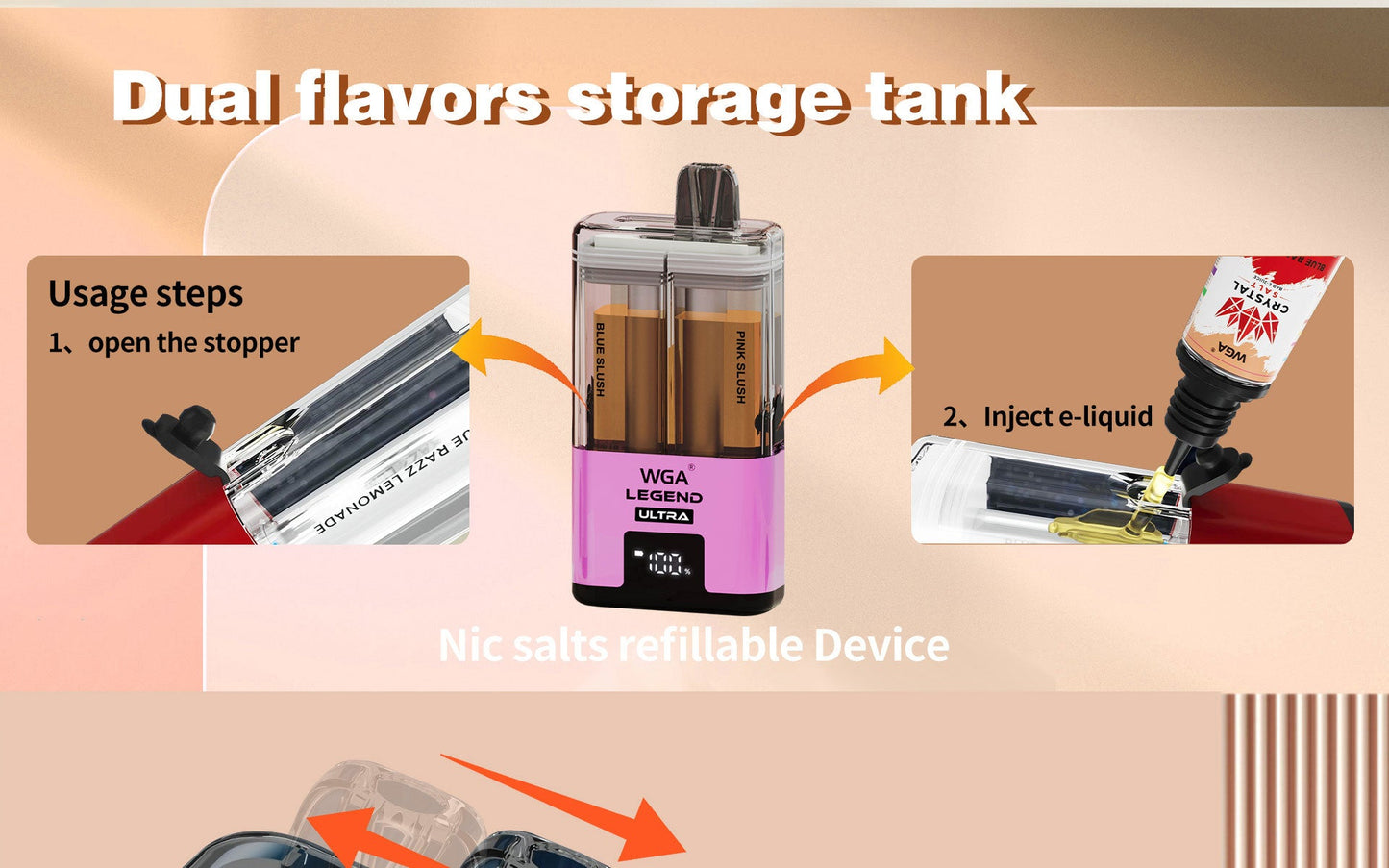 WGA 30000 Puffs Dual Flavors Disposable Vape   20ml+2ml  650mAh 15 flavors