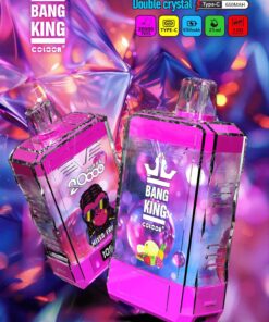 Bang King Box Double Crystal 20000 Puff 20k Display Screen Disposable Electronic Cigarette Vape-850mAh Battery. 40ml E-liquid. Multiple Nicotine 12 Flavors