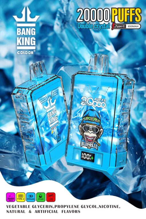 Bang King Box Double Crystal 20000 Puff 20k Display Screen Disposable Electronic Cigarette Vape-850mAh Battery. 40ml E-liquid. Multiple Nicotine 12 Flavors