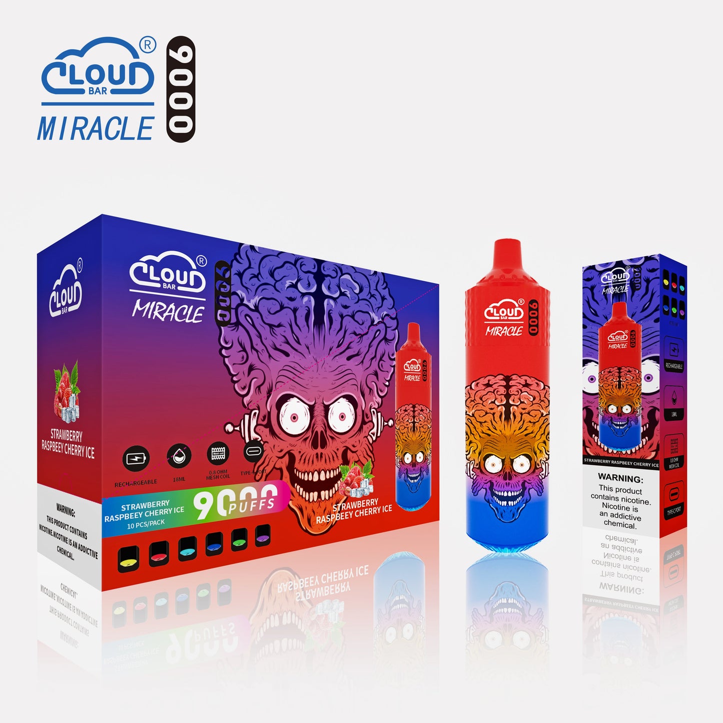 Cloud Bar 9000 Puffs  650mAh Mesh Coil 18ML  5% Rechargeable E Cigarettes Vapes Pen 18ml for Cigarettes Lovers 11 Flavors