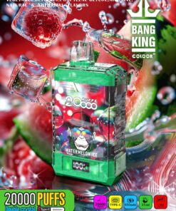 Bang King Box Double Crystal 20000 Puff 20k Display Screen Disposable Electronic Cigarette Vape-850mAh Battery. 40ml E-liquid. Multiple Nicotine 12 Flavors