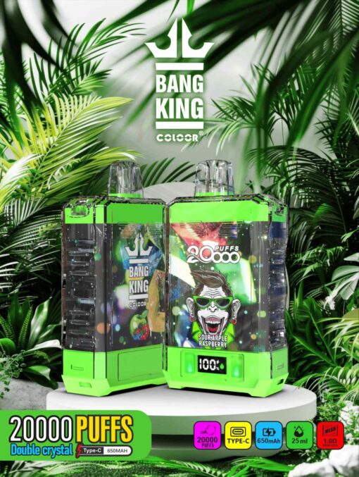 Bang King Box Double Crystal 20000 Puff 20k Display Screen Disposable Electronic Cigarette Vape-850mAh Battery. 40ml E-liquid. Multiple Nicotine 12 Flavors