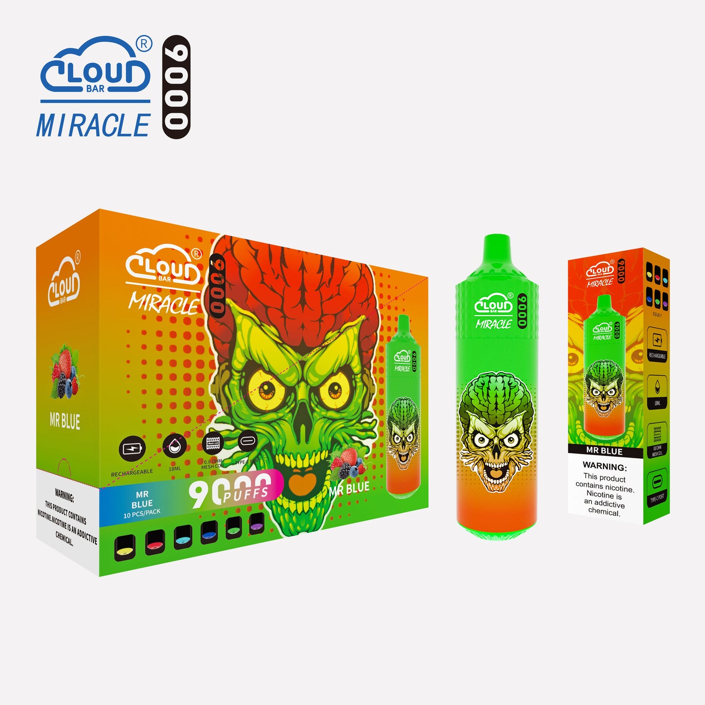 Cloud Bar 9000 Puffs  650mAh Mesh Coil 18ML  5% Rechargeable E Cigarettes Vapes Pen 18ml for Cigarettes Lovers 11 Flavors