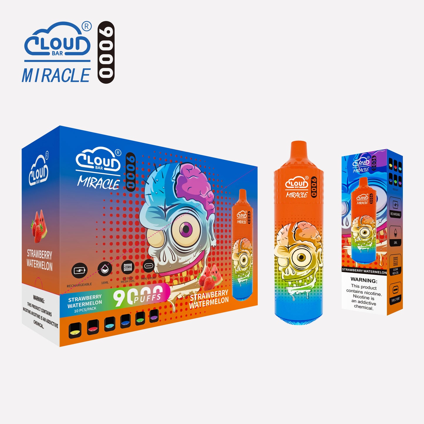 Cloud Bar 9000 Puffs  650mAh Mesh Coil 18ML  5% Rechargeable E Cigarettes Vapes Pen 18ml for Cigarettes Lovers 11 Flavors