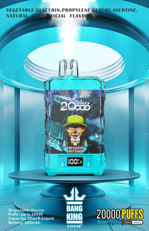 Bang King Box Double Crystal 20000 Puff 20k Display Screen Disposable Electronic Cigarette Vape-850mAh Battery. 40ml E-liquid. Multiple Nicotine 12 Flavors