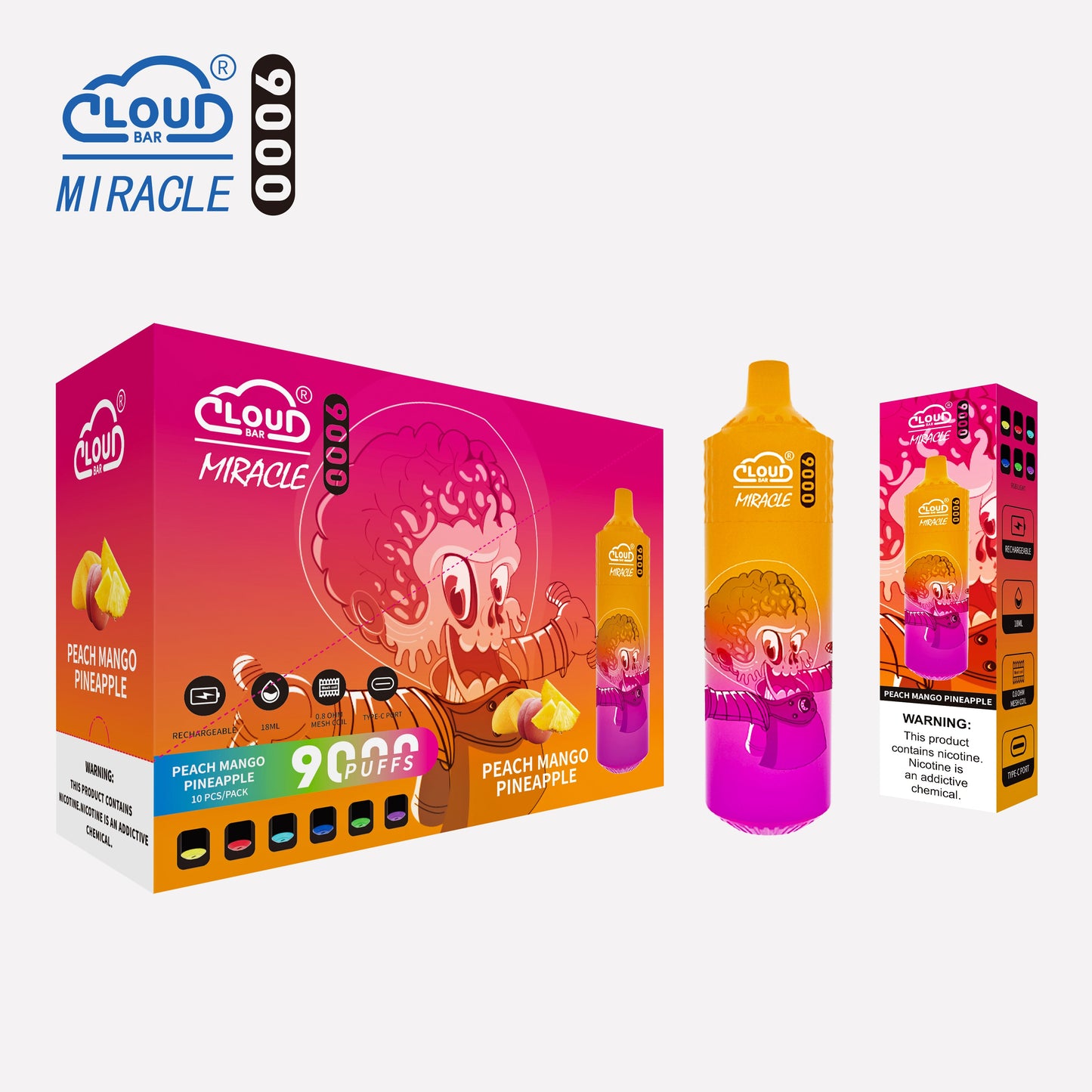 Cloud Bar  9000 Puffs  5% Rechargeable Electronic Vapes Pen 18ml 650MAH 11 Flavors for Cigarettes Lovers