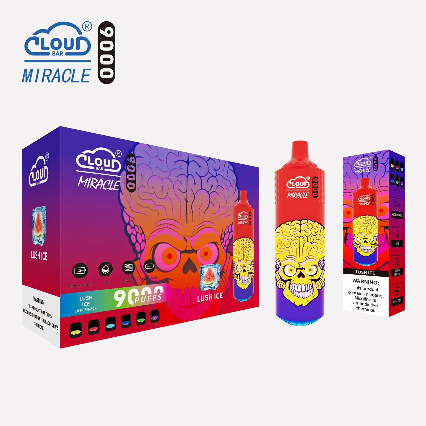 Cloud Bar 9000 Puffs  650mAh Mesh Coil 18ML  5% Rechargeable E Cigarettes Vapes Pen 18ml for Cigarettes Lovers 11 Flavors