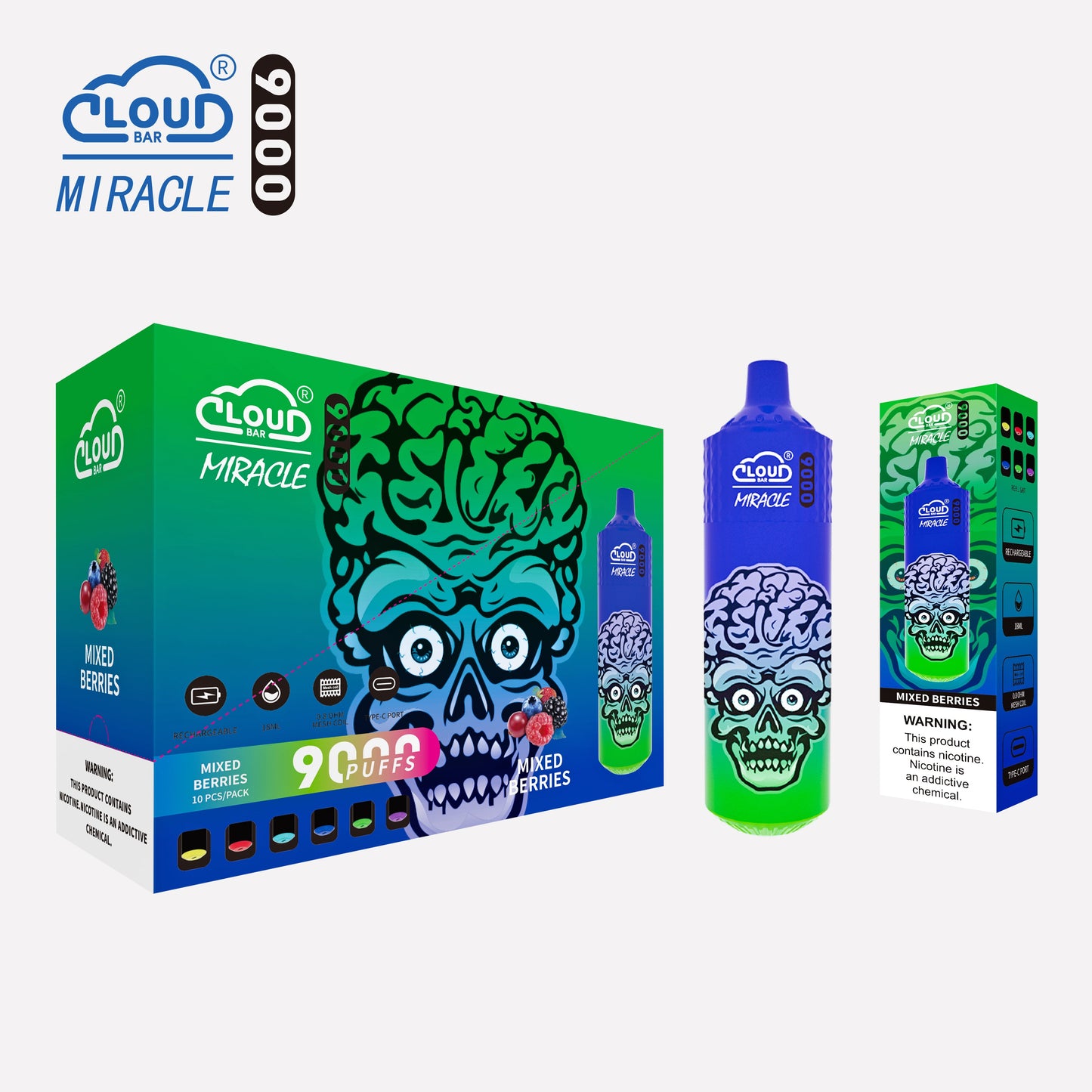 Cloud Bar 9000 Puffs  650mAh Mesh Coil 18ML  5% Rechargeable E Cigarettes Vapes Pen 18ml for Cigarettes Lovers 11 Flavors