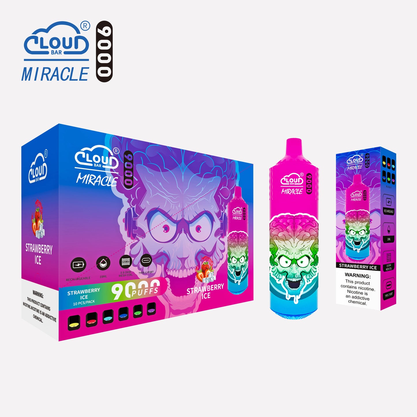 Cloud Bar  9000 Puffs  5% Rechargeable Electronic Vapes Pen 18ml 650MAH 11 Flavors for Cigarettes Lovers