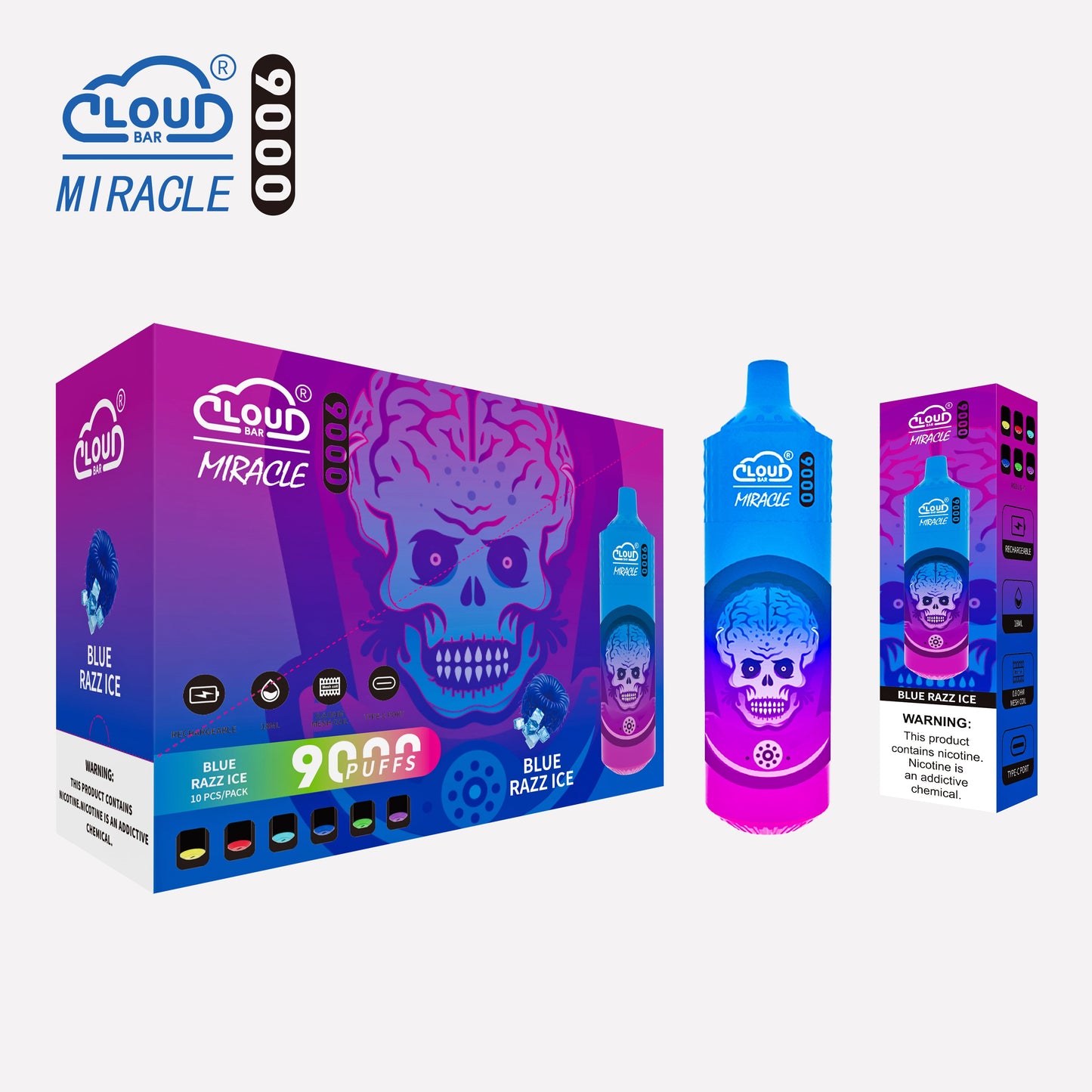 Cloud Bar 9000 Puffs  650mAh Mesh Coil 18ML  5% Rechargeable E Cigarettes Vapes Pen 18ml for Cigarettes Lovers 11 Flavors