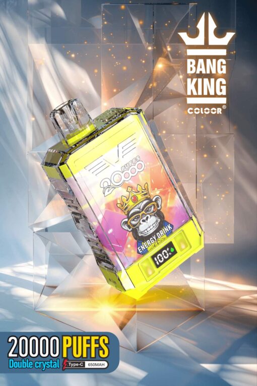 Bang King Box Double Crystal 20000 Puff 20k Display Screen Disposable Electronic Cigarette Vape-850mAh Battery. 40ml E-liquid. Multiple Nicotine 12 Flavors