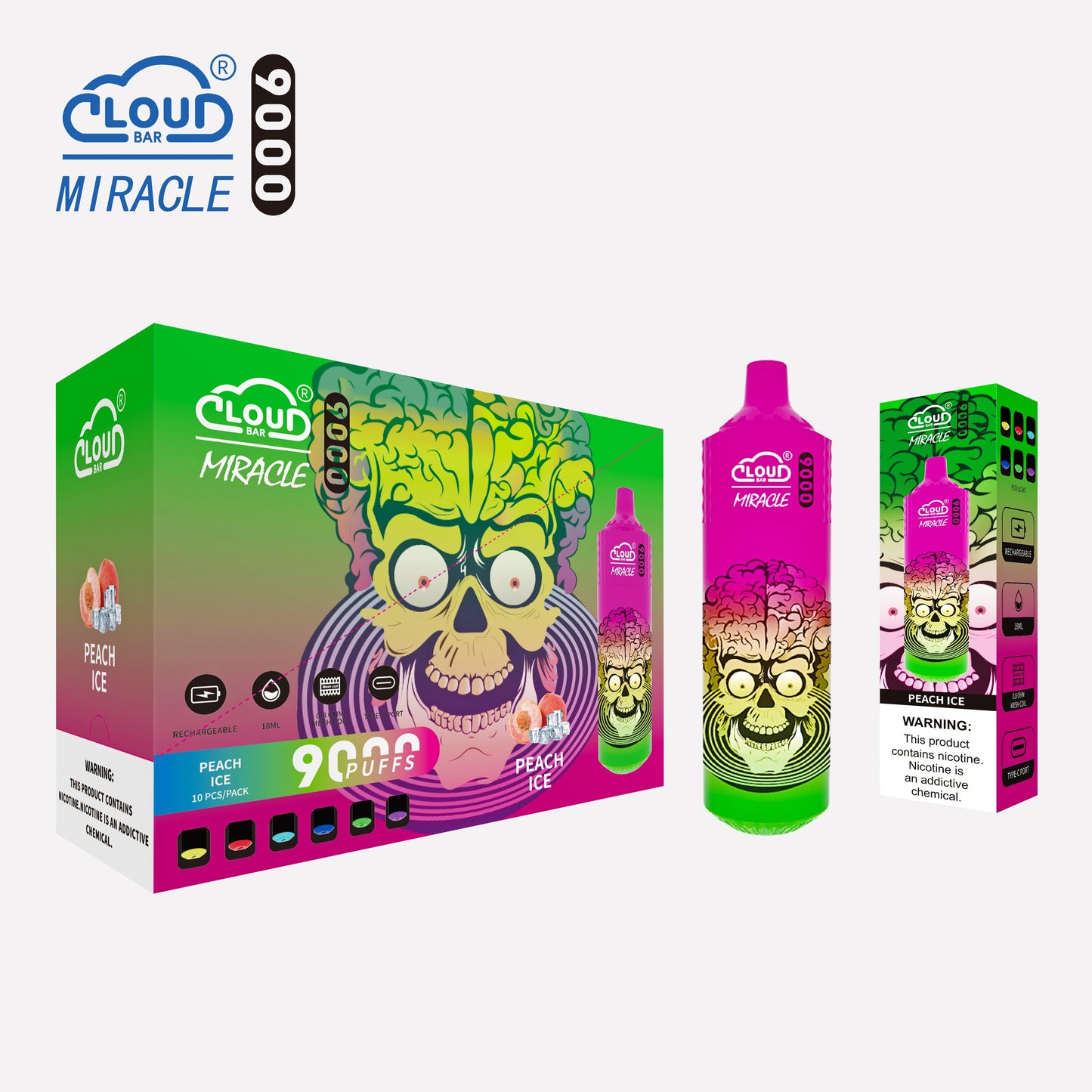 Cloud Bar  9000 Puffs  5% Rechargeable Electronic Vapes Pen 18ml 650MAH 11 Flavors for Cigarettes Lovers