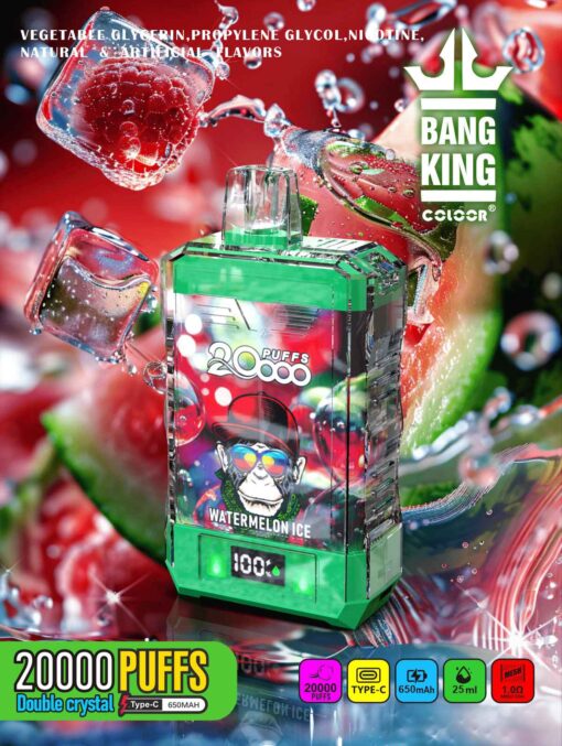 Bang King Box Double Crystal 20000 Puff 20k Display Screen Disposable Electronic Cigarette Vape-850mAh Battery. 40ml E-liquid. Multiple Nicotine 12 Flavors