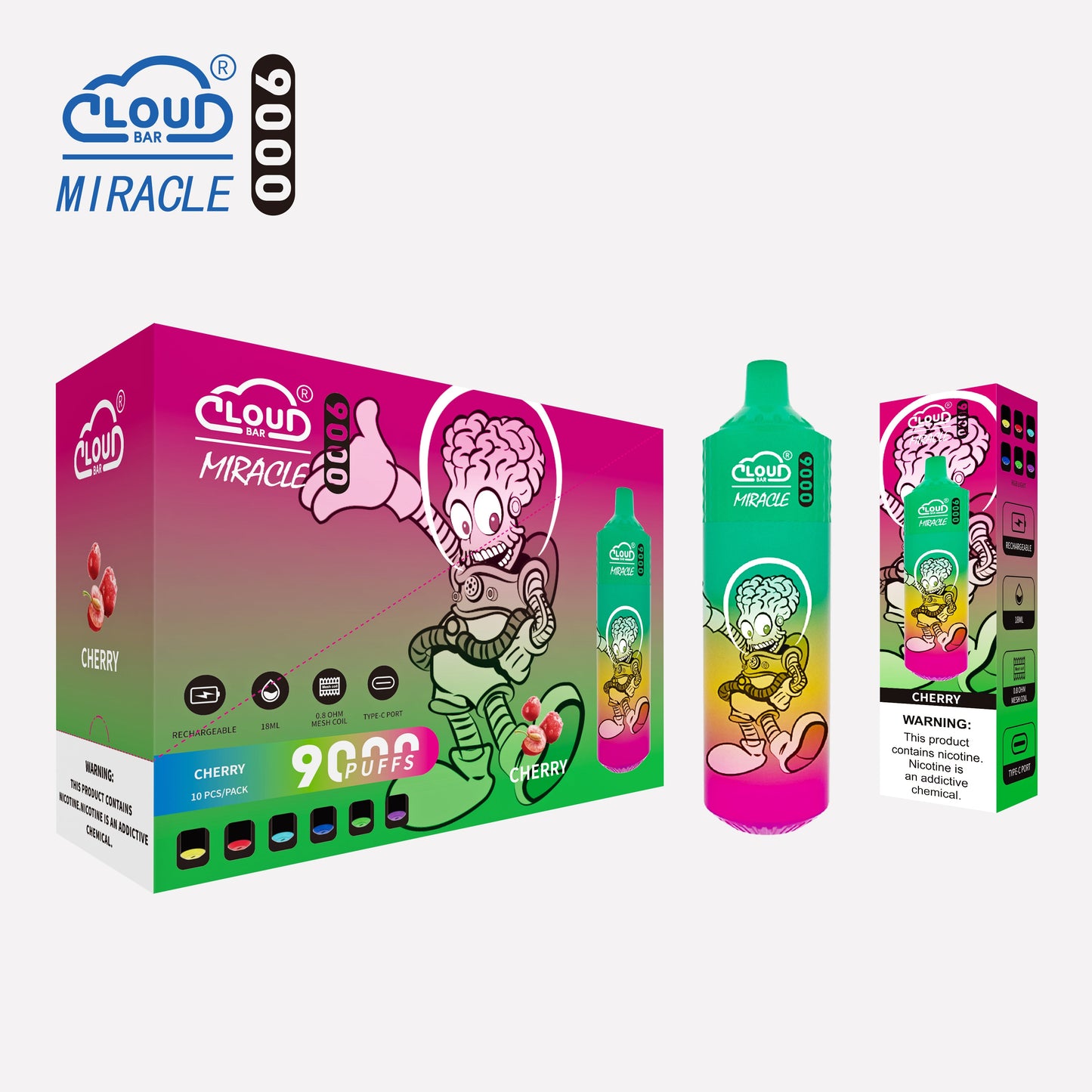 Cloud Bar 9000 Puffs  650mAh Mesh Coil 18ML  5% Rechargeable E Cigarettes Vapes Pen 18ml for Cigarettes Lovers 11 Flavors