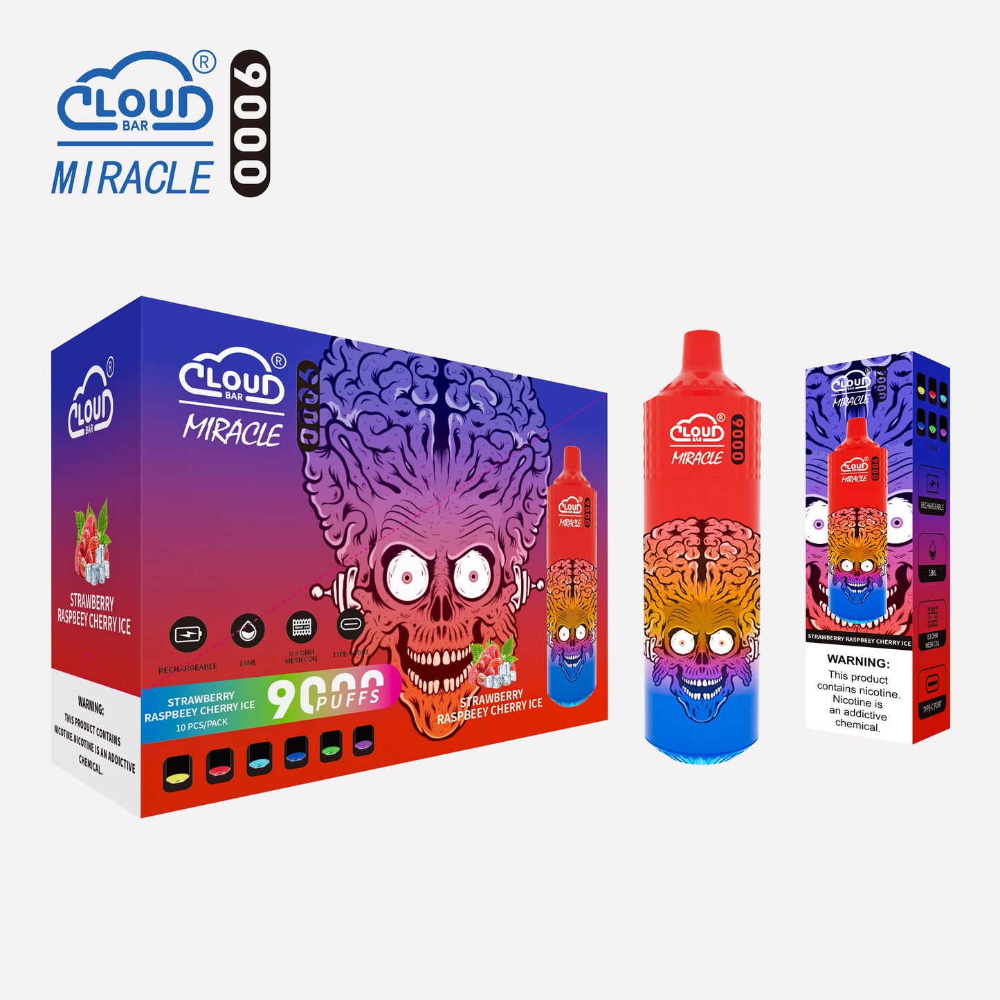 Cloud Bar 9000 Puffs  650mAh Mesh Coil 18ML  5% Rechargeable E Cigarettes Vapes Pen 18ml for Cigarettes Lovers 11 Flavors