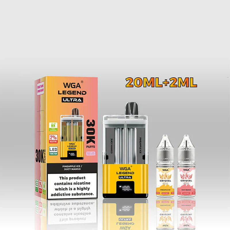 WGA Crystal Legend Ultra 30000 Puffs Disposable Vape (Box of 10)-650mAh Battery, 22ml E-liquid, Multiple Nicotine 16 Flavors