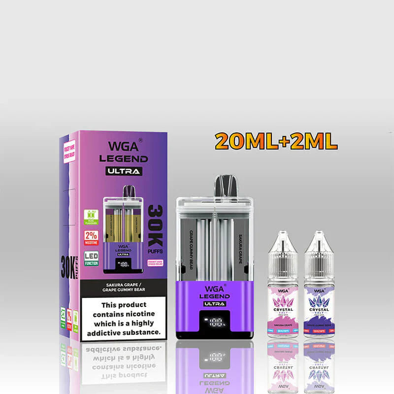 WGA Crystal Legend Ultra 30000 Puffs Disposable Vape (Box of 10)-650mAh Battery, 22ml E-liquid, Multiple Nicotine 16 Flavors