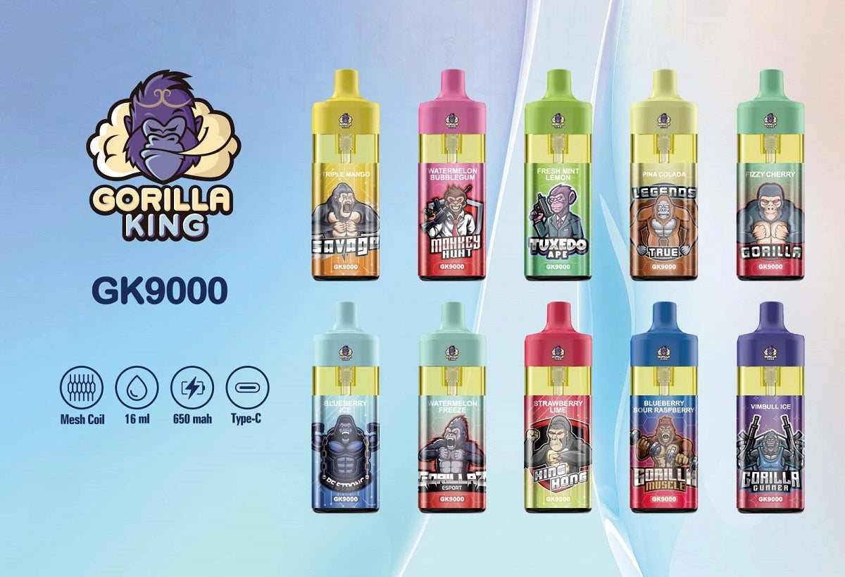 Reymont Gorilla King 9000 Puffs bood best-bejgħ bull lush ice tyson evo dc2500 70k sd vape 100000 atomizer vape