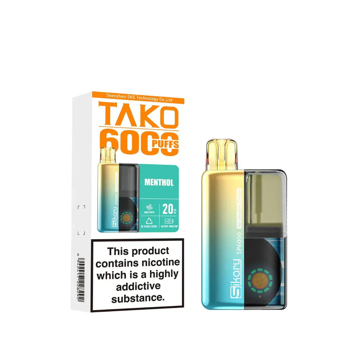 SKE Sikary TAKO SP6000 puffs Prefilled Pod Kit - Box Of 5