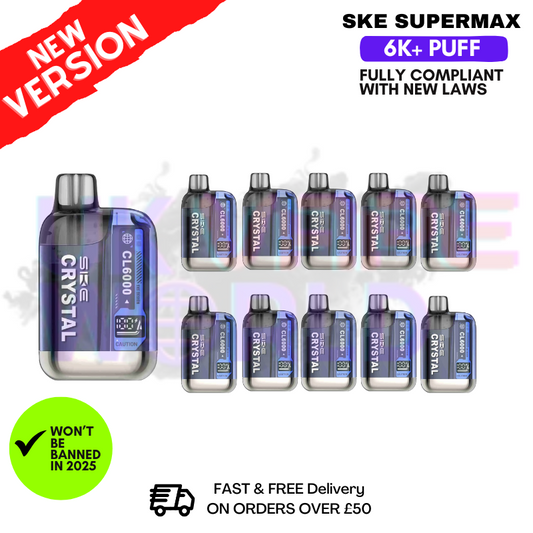 Schachtel mit 10 Stück – Blaue Saure Himbeere Crystal 6000 Puff Bar SKE
