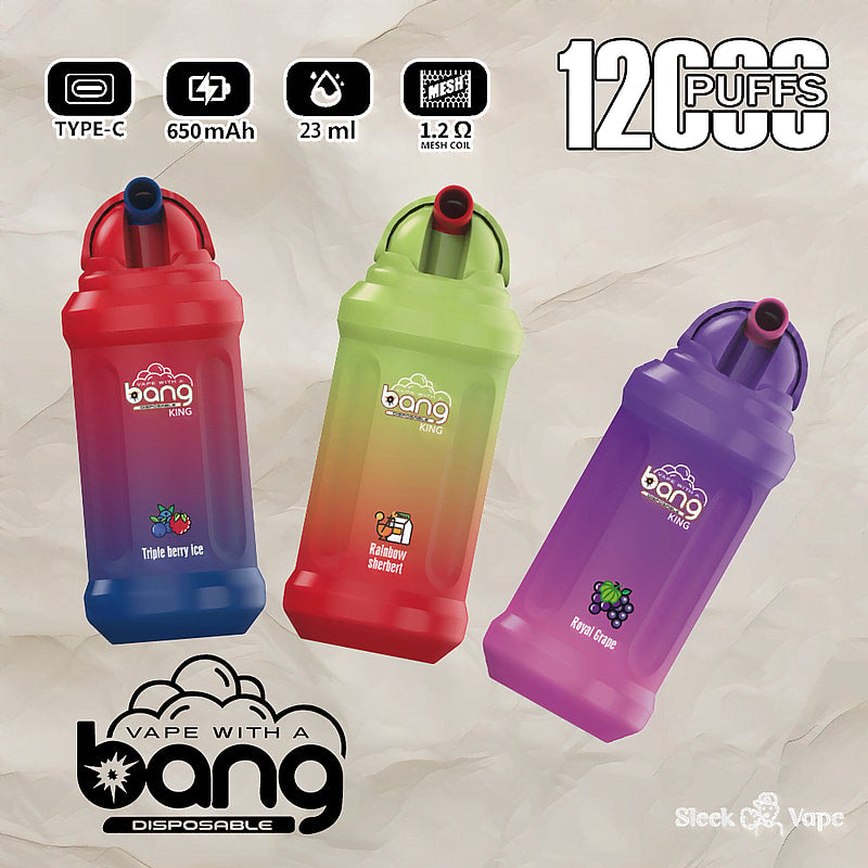 Bang King 12000 Puffs Disposable Vape(0% to 5% Nicotine)- 23ml E-Liquid. 850mAh Battery 20 Flavors
