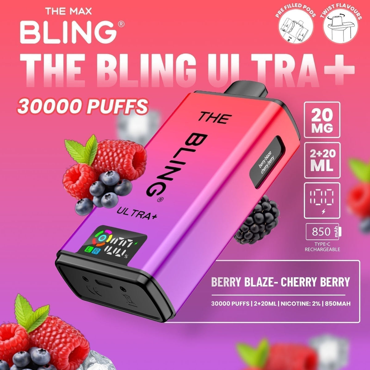 The Bling Ultra Plus 30k Prefilled Vape Pod Kit Box of 5