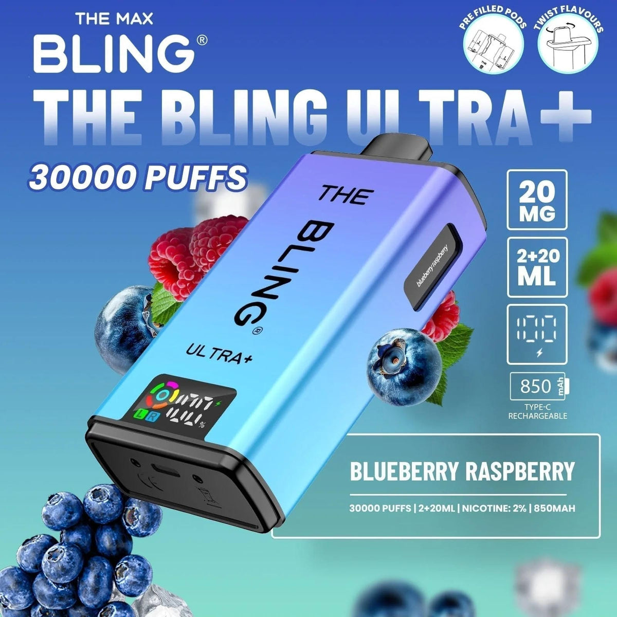 The Bling Ultra Plus 30k Prefilled Vape Pod Kit Box of 5