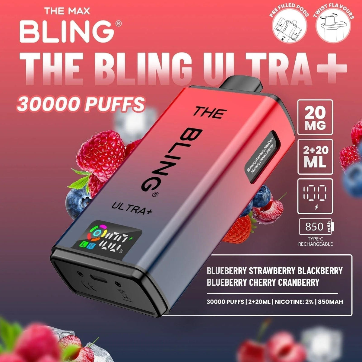 The Bling Ultra Plus 30k Prefilled Vape Pod Kit Box of 5