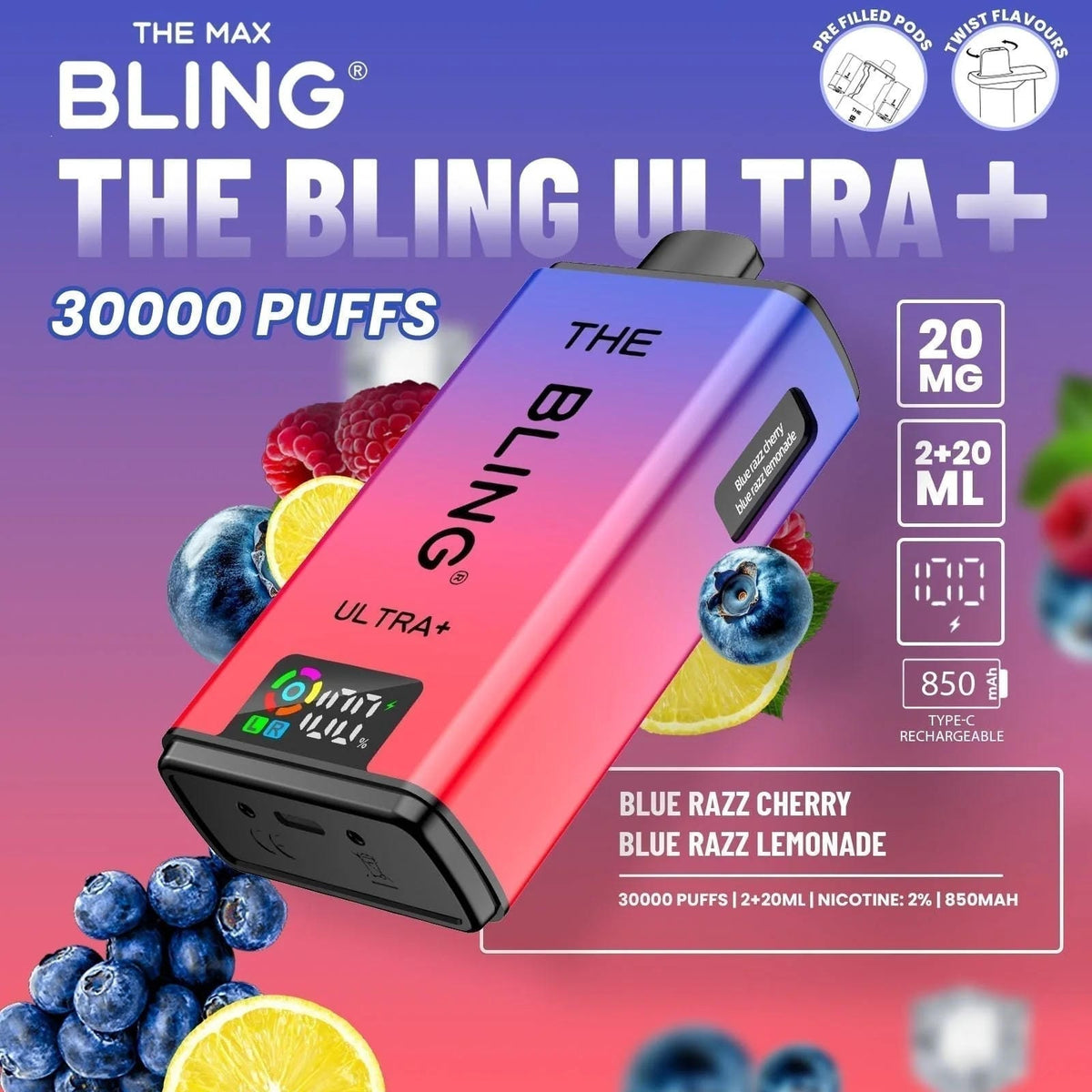 The Bling Ultra Plus 30k Prefilled Vape Pod Kit Box of 5