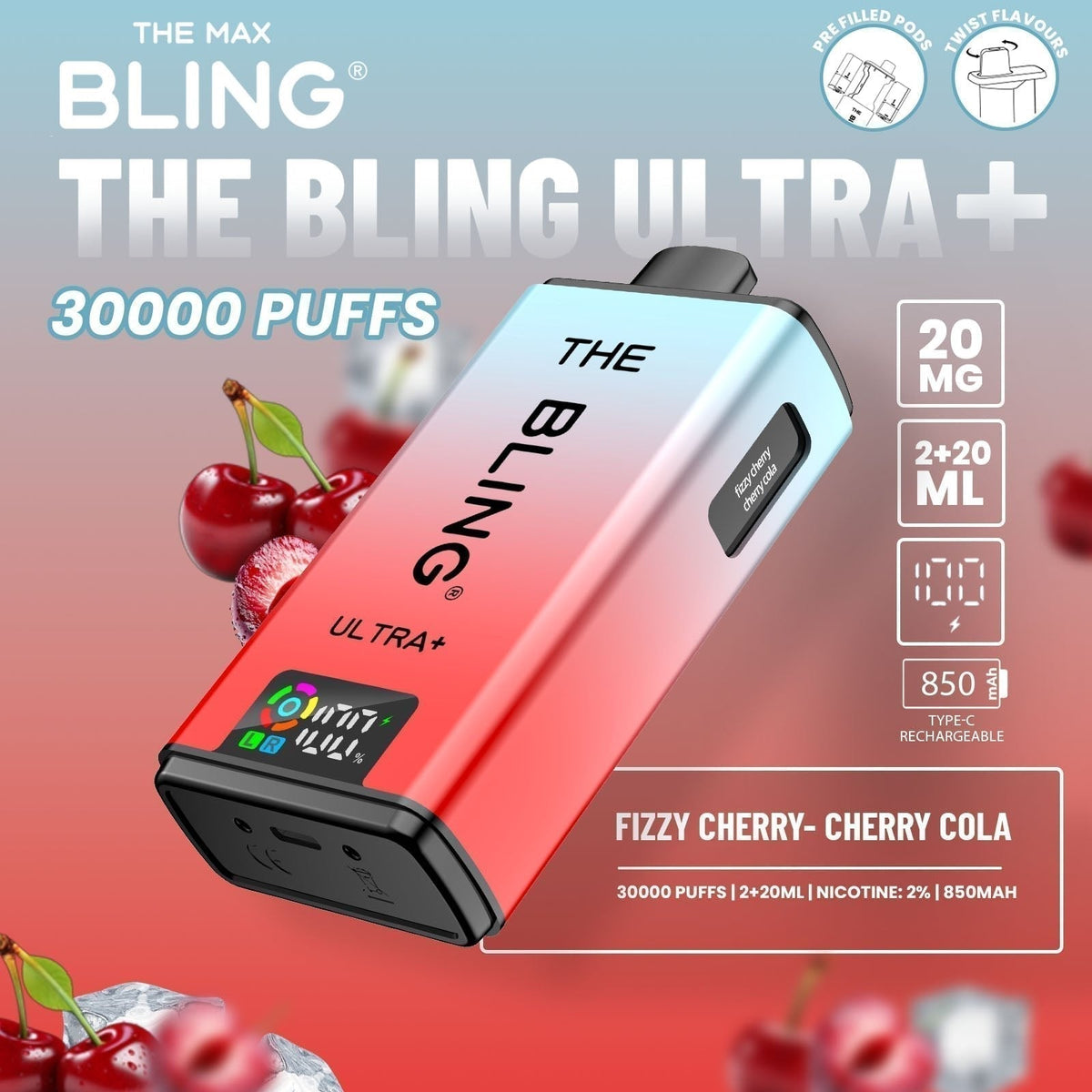 The Bling Ultra Plus 30k Prefilled Vape Pod Kit Box of 5