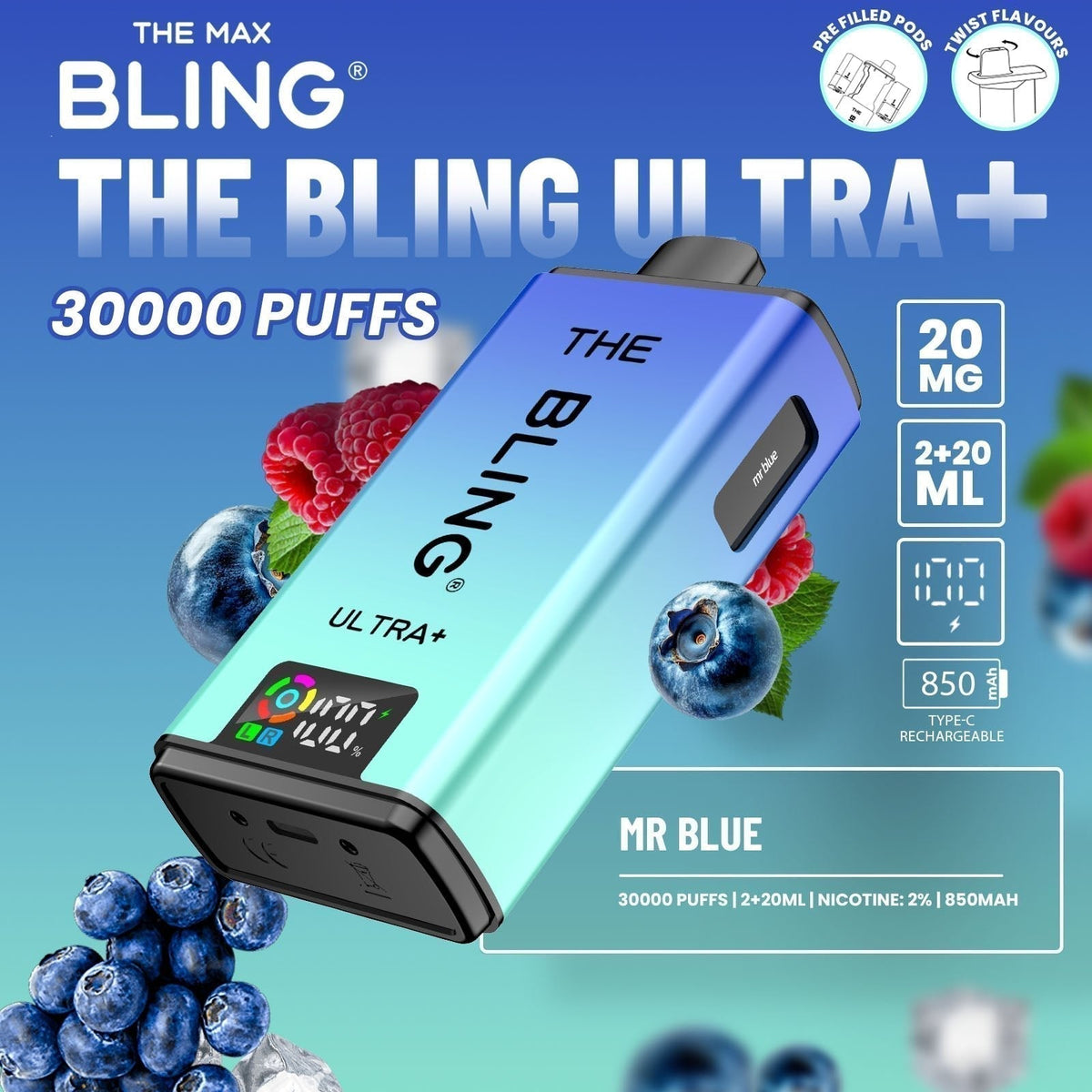 The Bling Ultra Plus 30k Prefilled Vape Pod Kit Box of 5