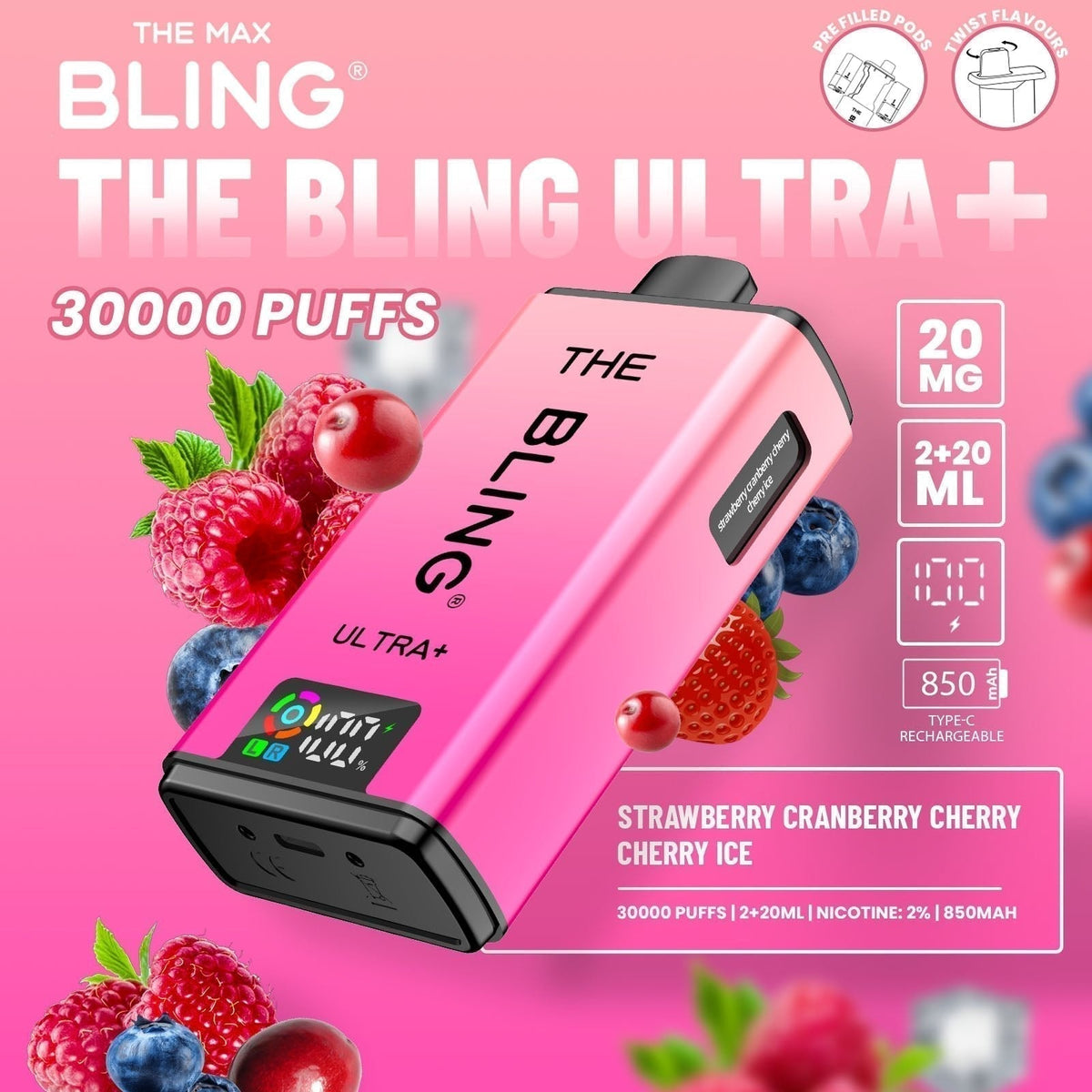 The Bling Ultra Plus 30k Prefilled Vape Pod Kit Box of 5