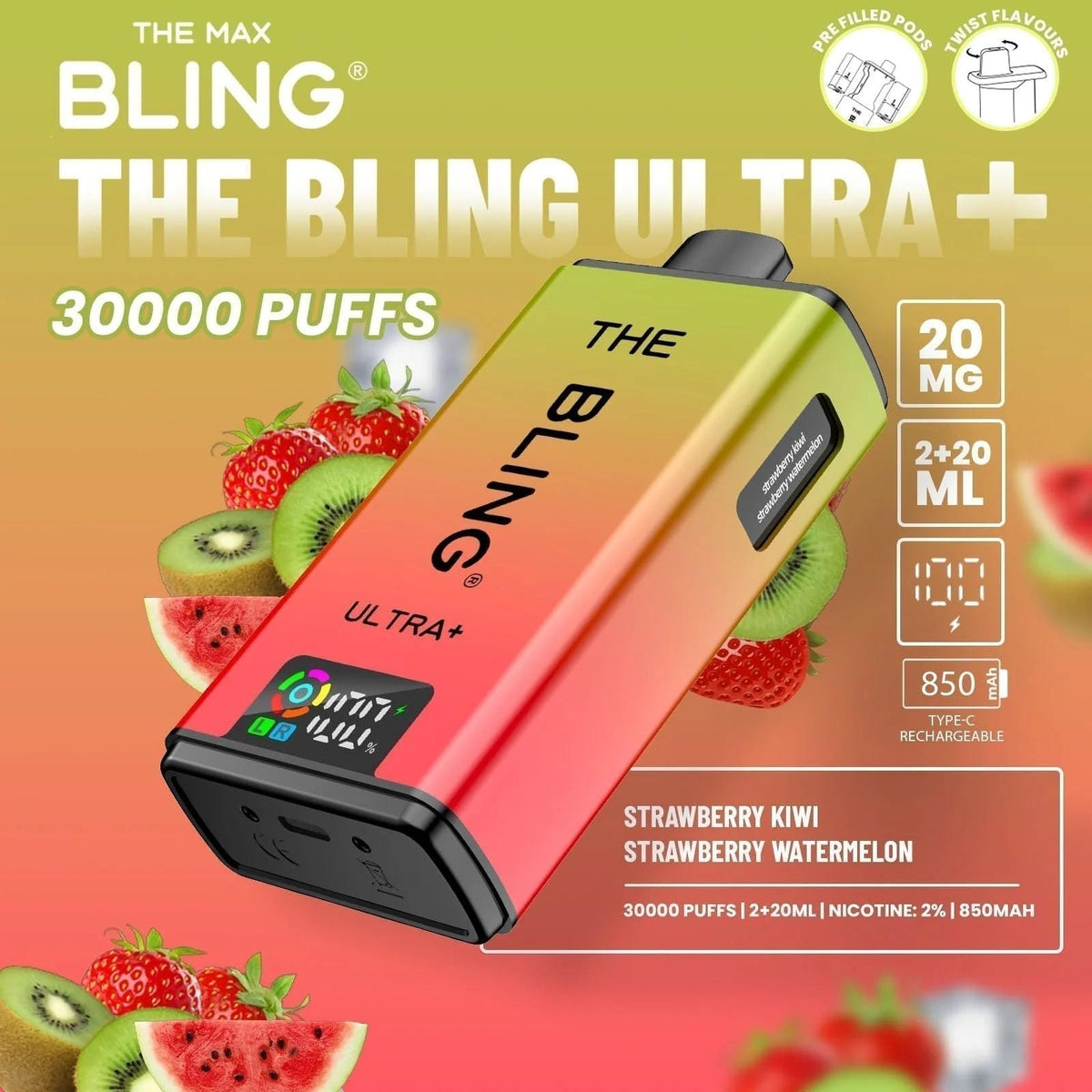 The Bling Ultra Plus 30k Prefilled Vape Pod Kit Box of 5