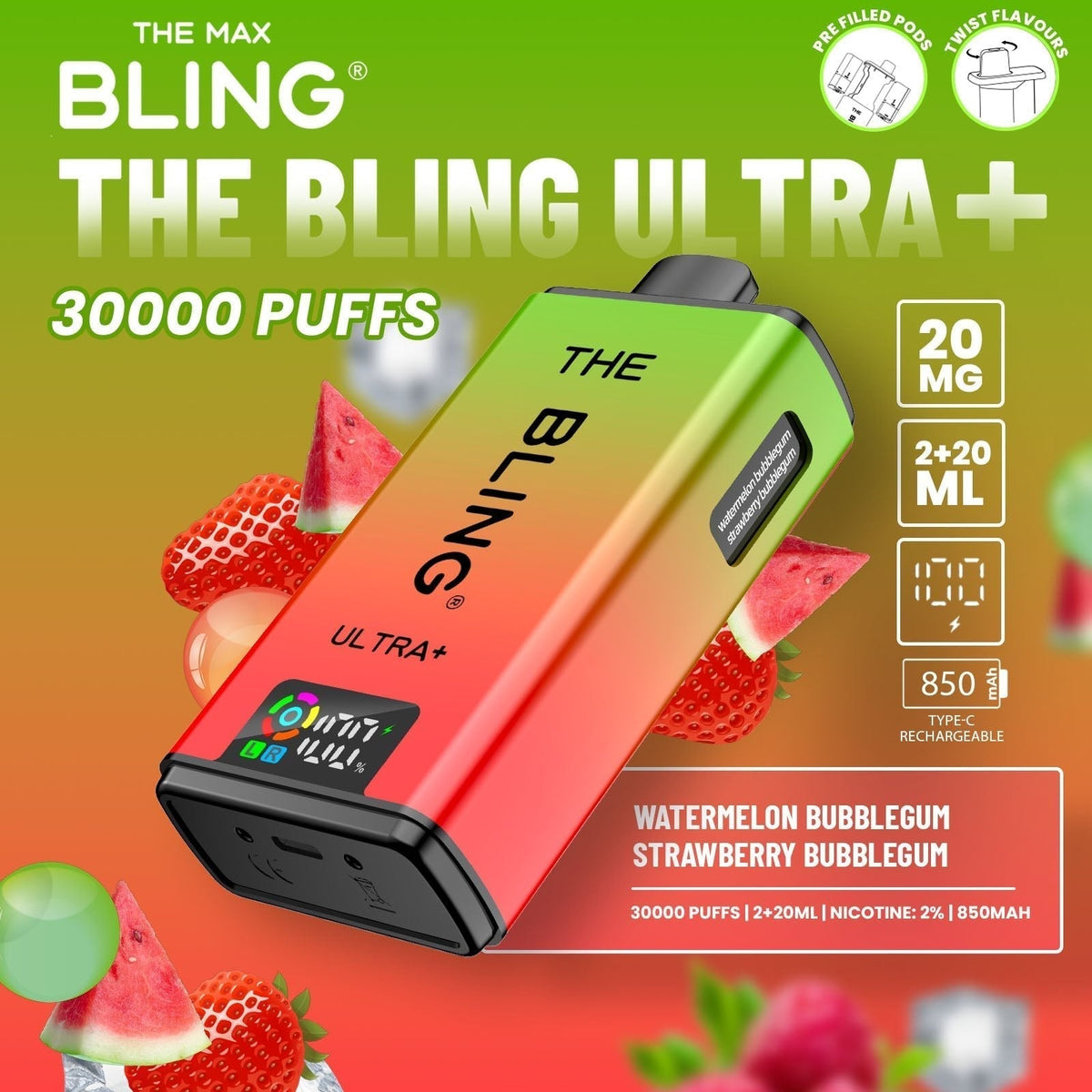 The Bling Ultra Plus 30k Prefilled Vape Pod Kit Box of 5